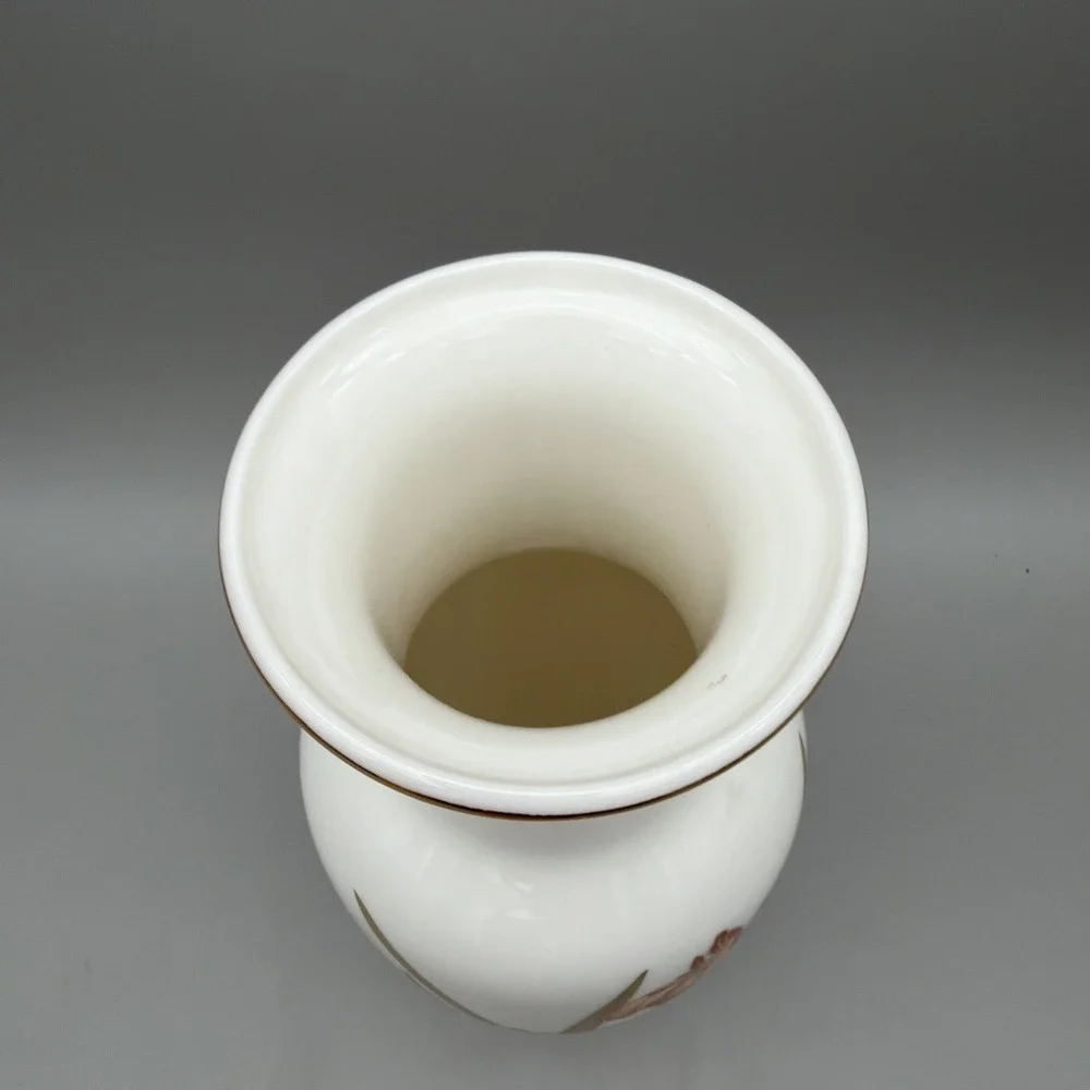 Vintage Japan MCM White Flower Vase Orange  Gold Iris Fine China